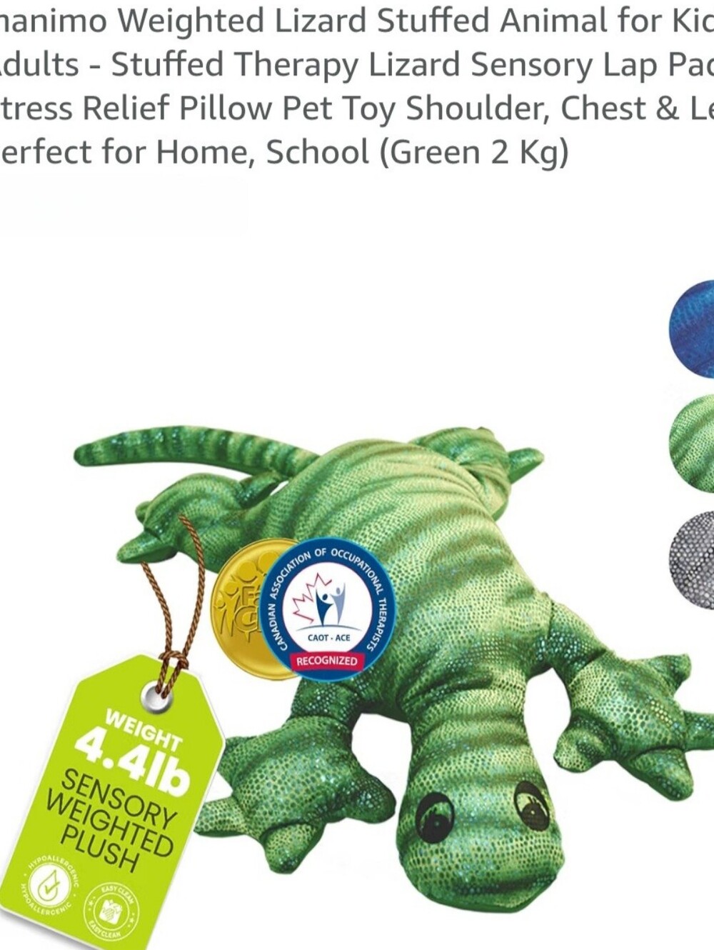 Manimo Weighted Lizard Sensory Plush Green